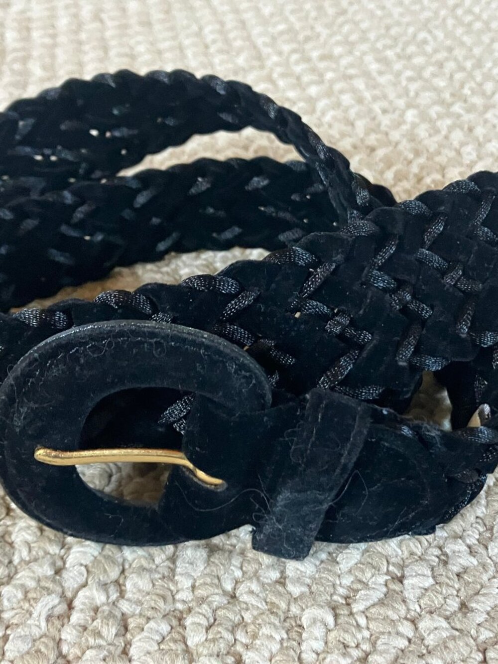 Vintage 80s Amanda Smith Belt Black Velvet Rope Braided Size M/L Retro Glam 36"